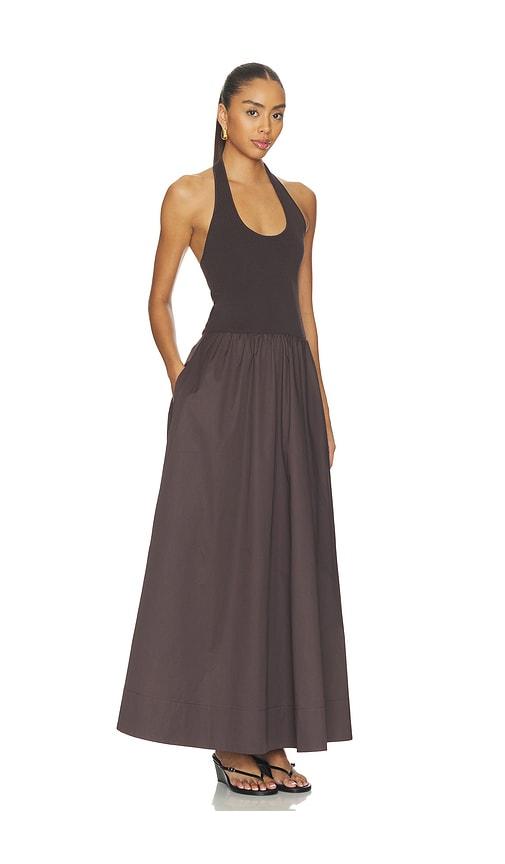 st. agni halter gathered dress in chocolate. - size l (also in s, m)