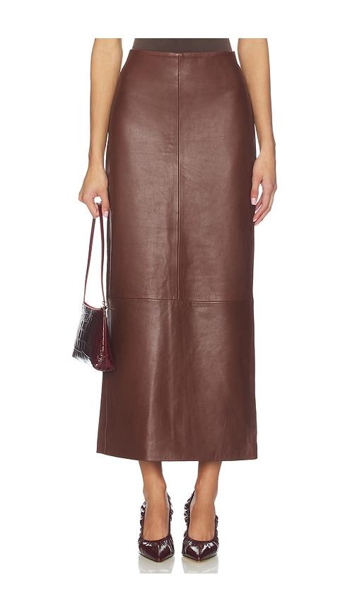 st. agni leather column skirt in brown. - size l (also in m)