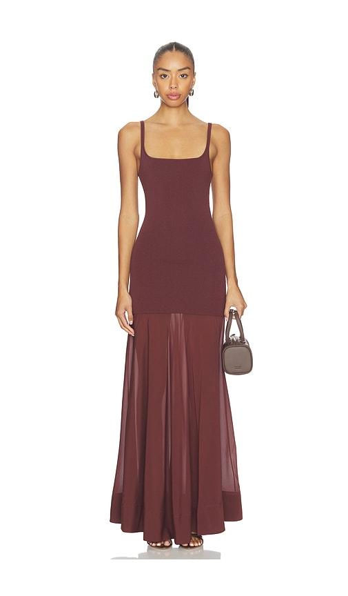 st. agni sheer silk circle hem dress in chocolate. - size l (also in s)