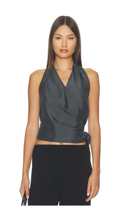 st. agni silk halter wrap top in black. - size l (also in m)