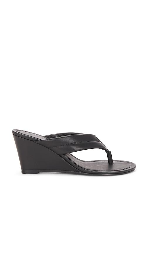 st. agni stitch detail thong wedge sandal in black. - size 36 (also in 38, 40)
