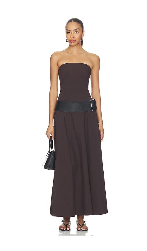 st. agni strapless rouleau dress in chocolate. - size m (also in s)