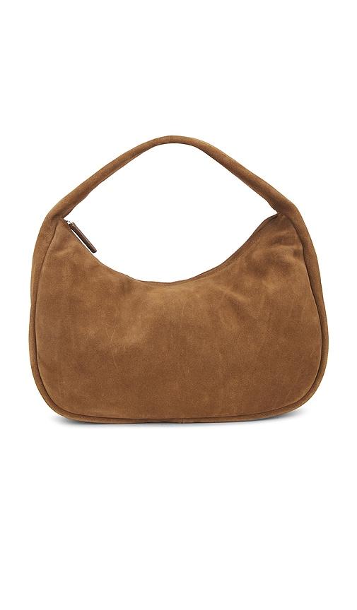 st. agni suede large bon bon bag in brown.
