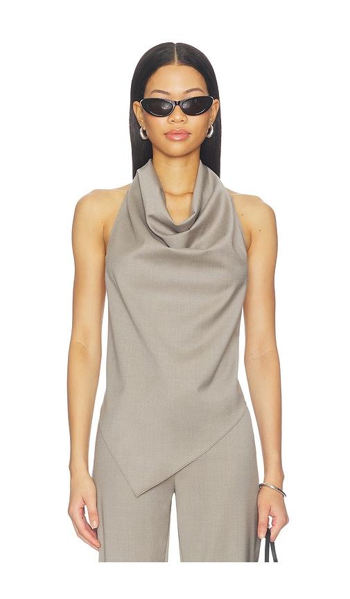 st. agni wool cowl backless top in taupe. - size l (also in s, m)