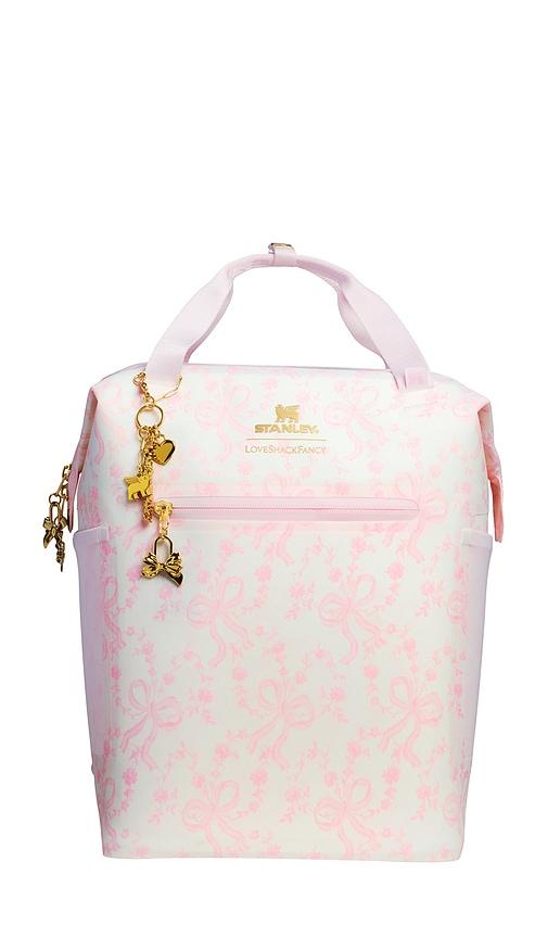 stanley x loveshackfancy the all-day madeleine mini cooler backpack 14qt in pink.