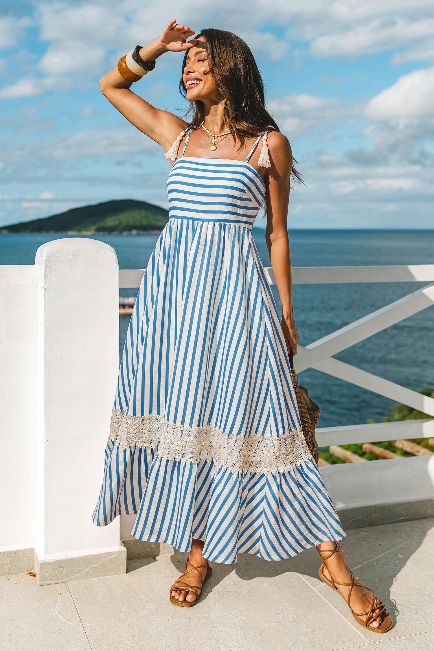 stars are aligned striped maxi dress - l