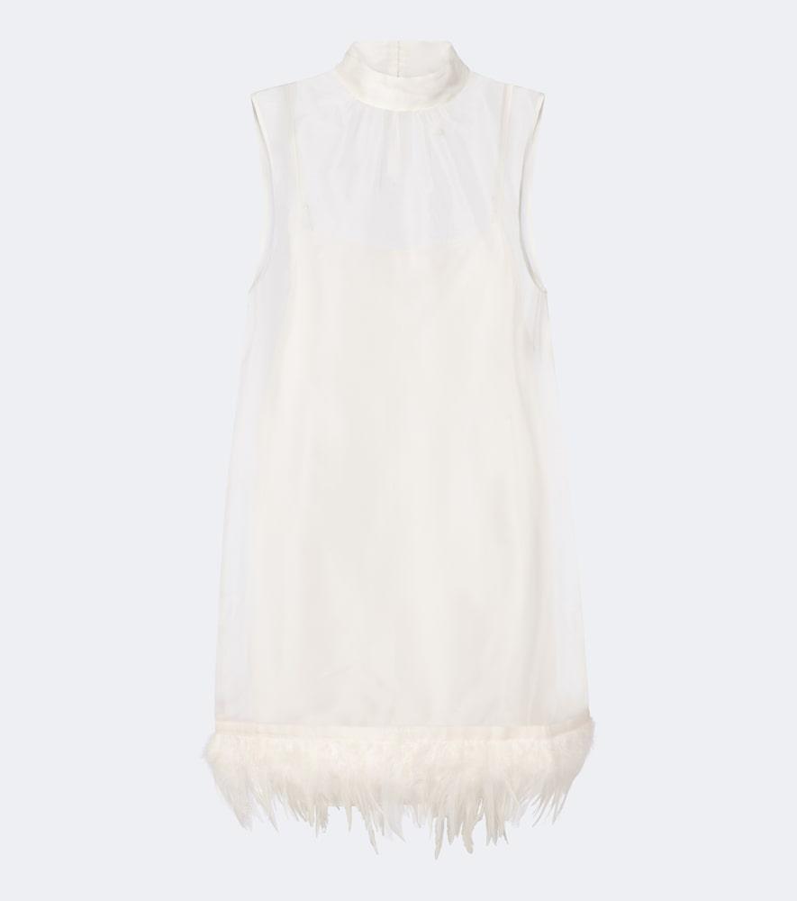 staud albee feather-trimmed silk minidress
