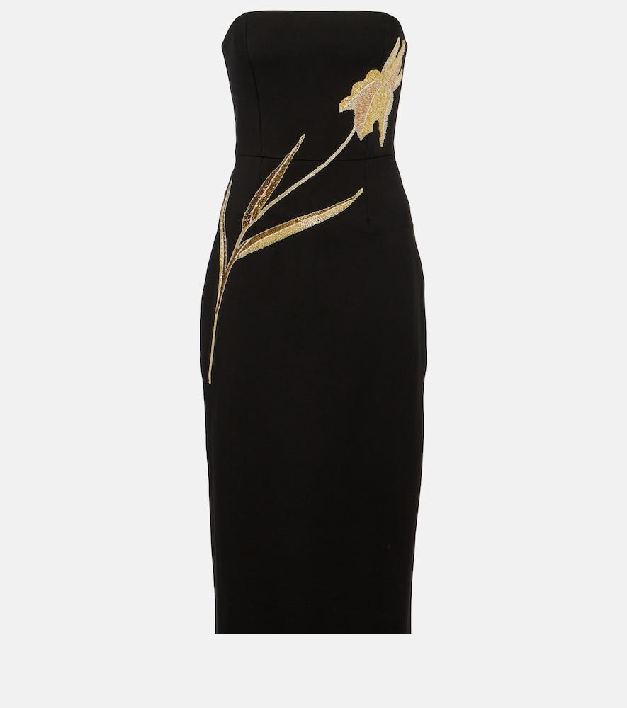 staud brooke embellished strapless midi dress