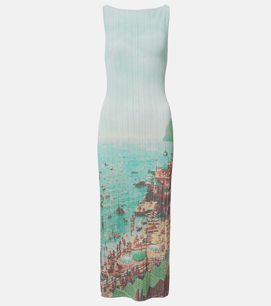 staud bryn printed compact knit midi dress