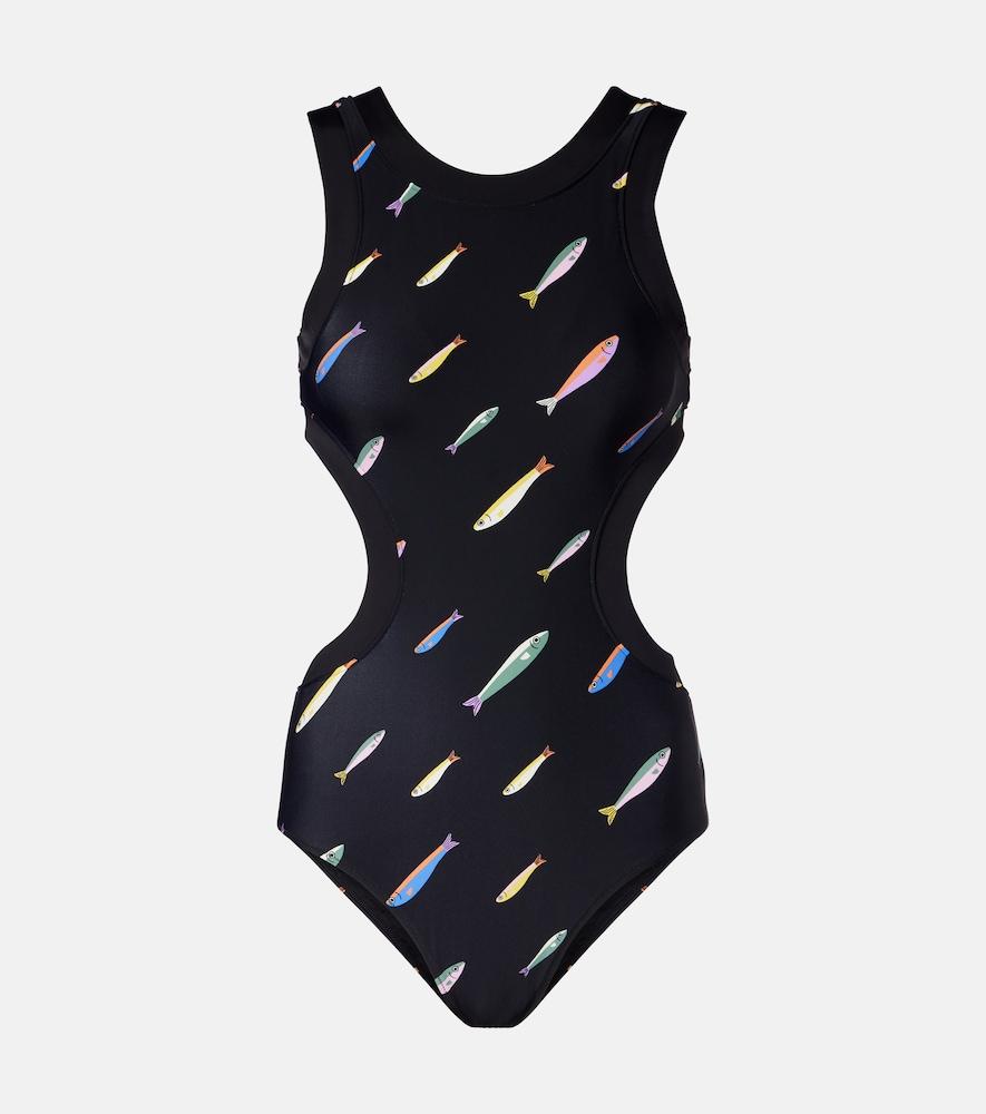 staud dolce cutout printed swimsuit
