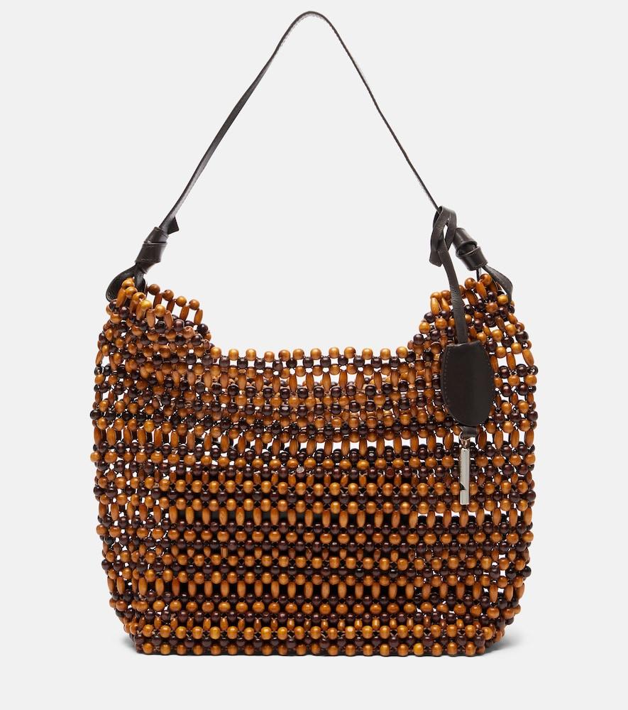staud drift beaded leather-trimmed tote bag