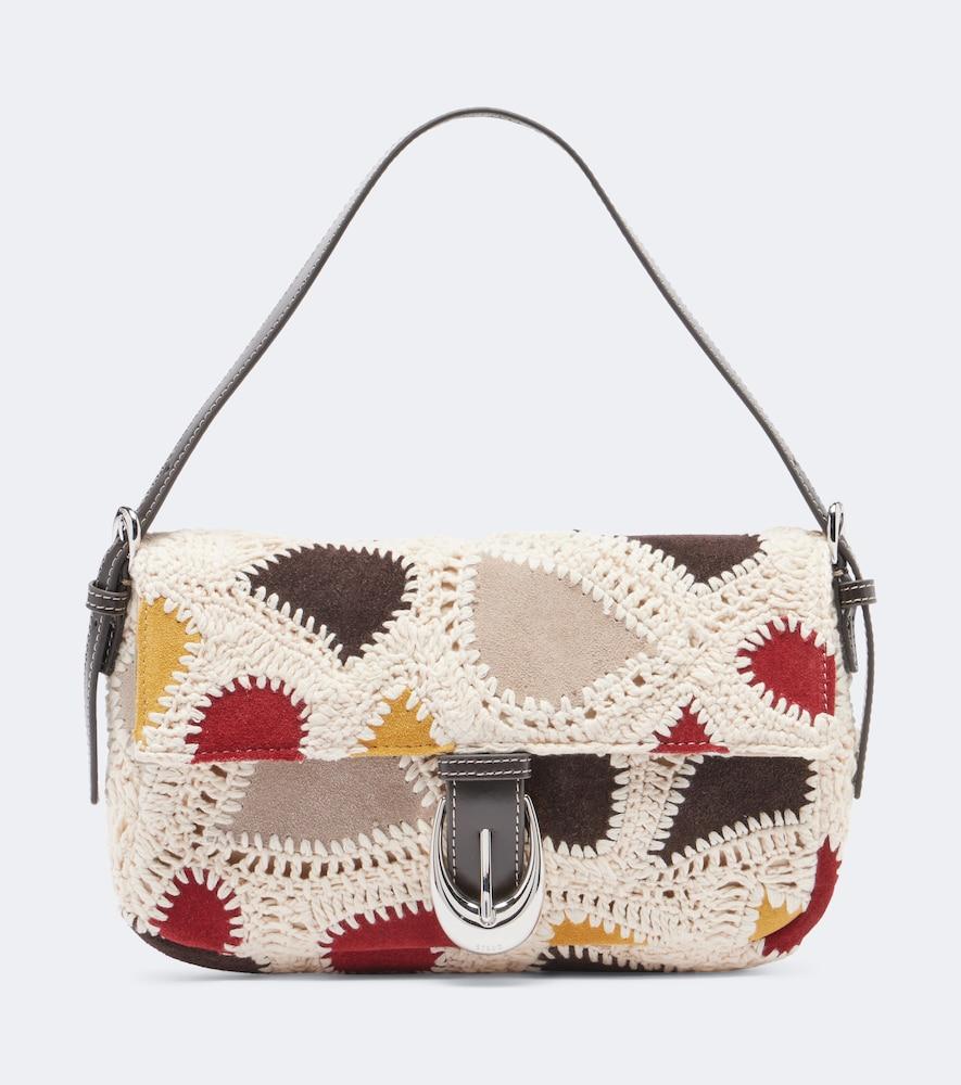 staud harlow small suede and crochet shoulder bag