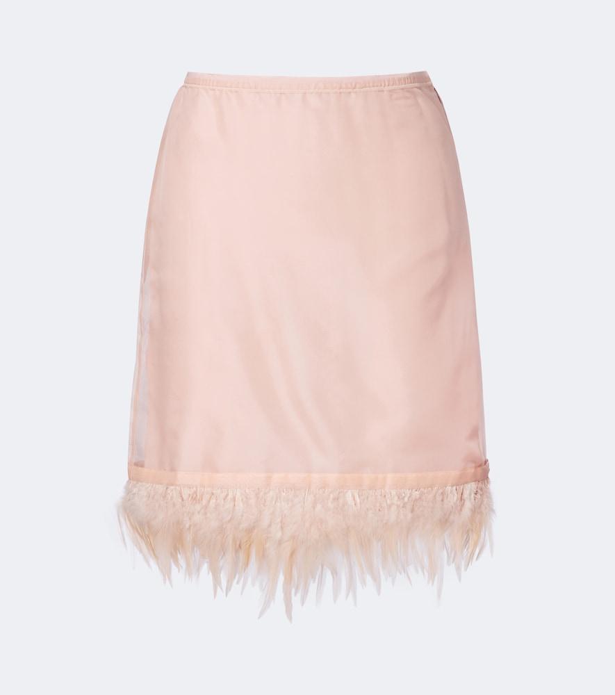 staud lark feather-trimmed silk miniskirt