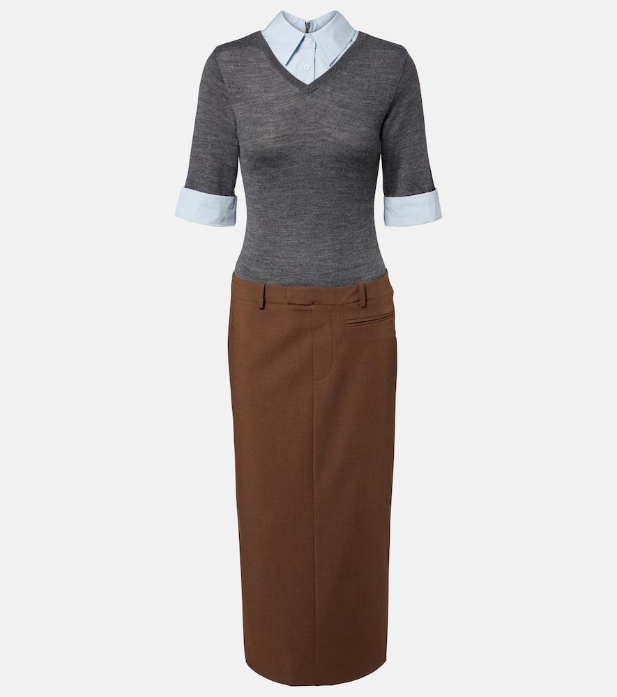 staud layered wool-blend midi dress