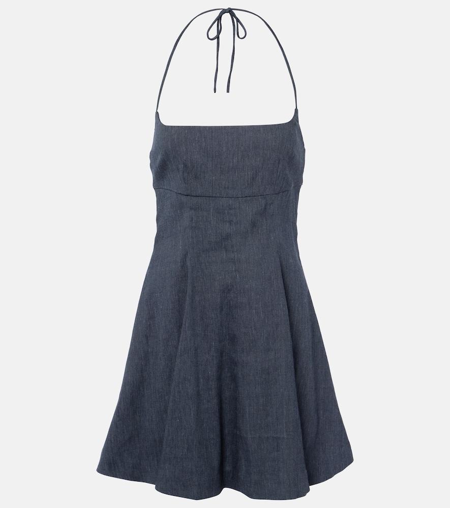 staud leone linen-blend denim minidress