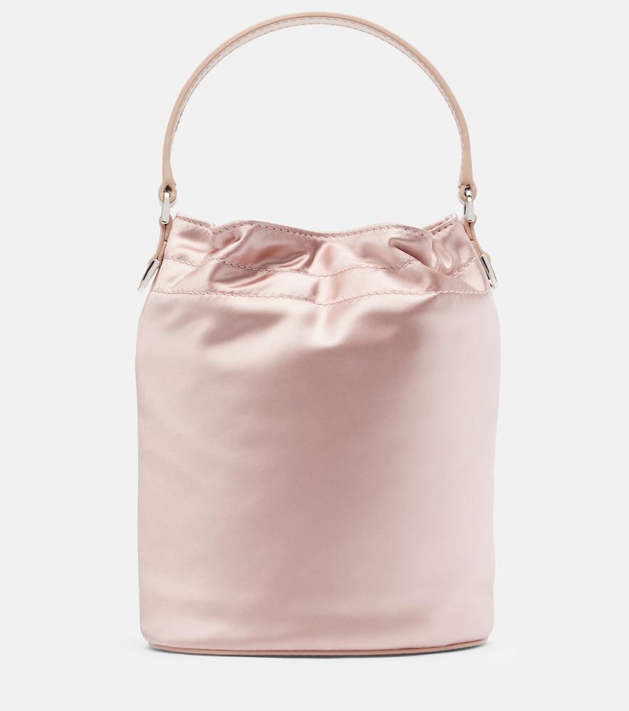 staud lila leather-trimmed satin bucket bag