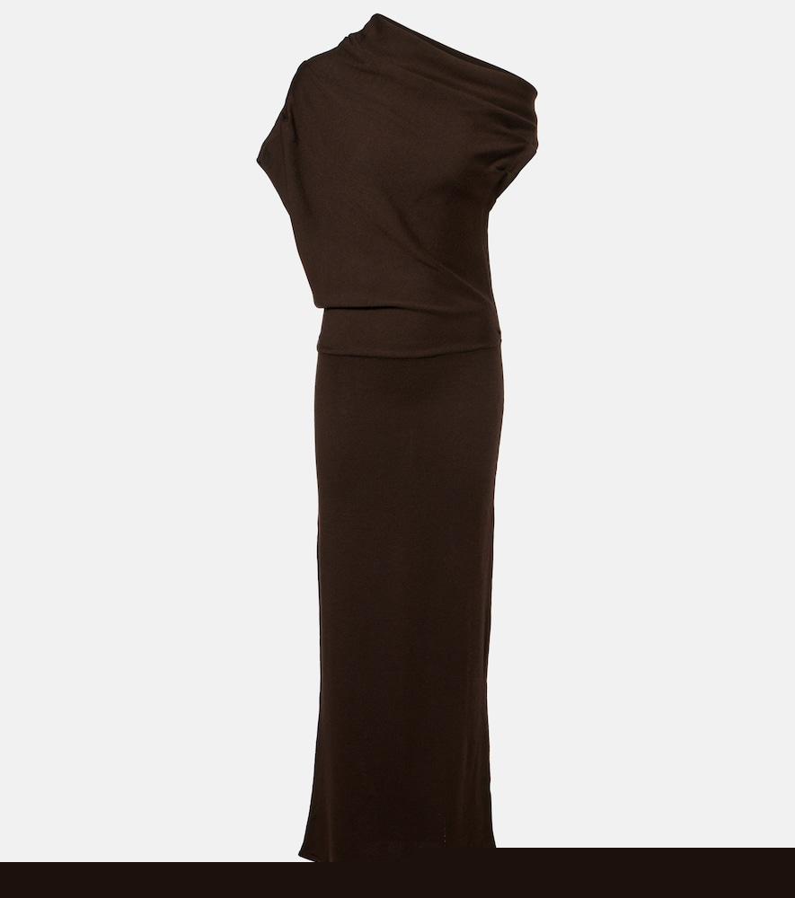staud mabel one-shoulder wool maxi dress