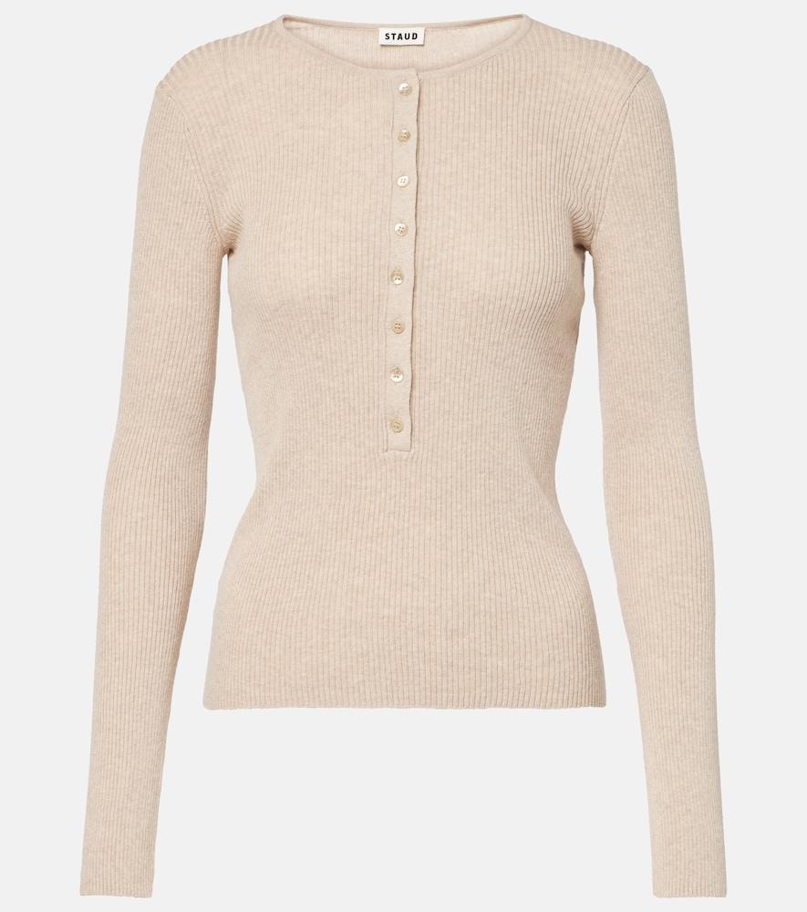 staud macaw cotton and cashmere henley shirt