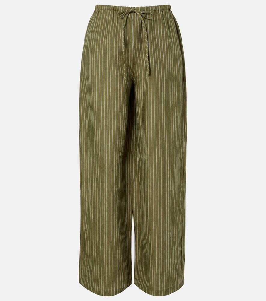 staud mateo pinstripe linen wide-leg pants