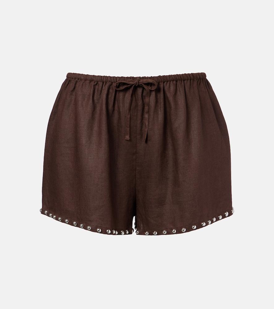 staud paddle studded linen shorts