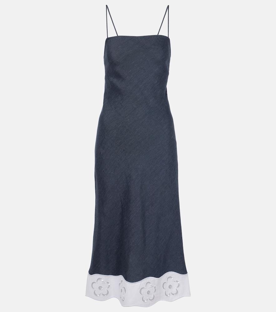 staud paolo linen-blend midi dress