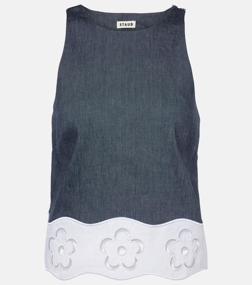 staud parma pleated linen-blend tube top