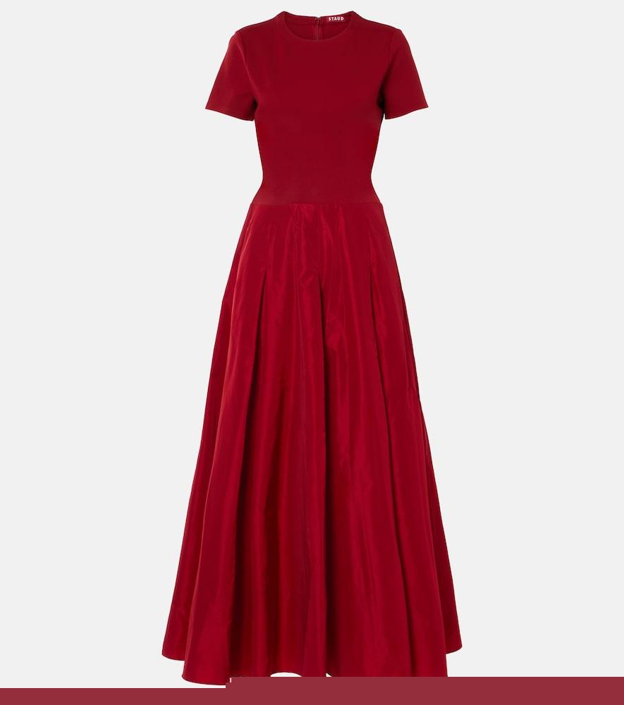 staud pleated ponte and grosgrain maxi dress