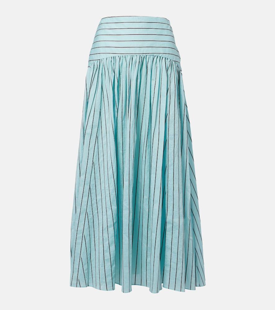 staud procida striped cotton-blend maxi skirt