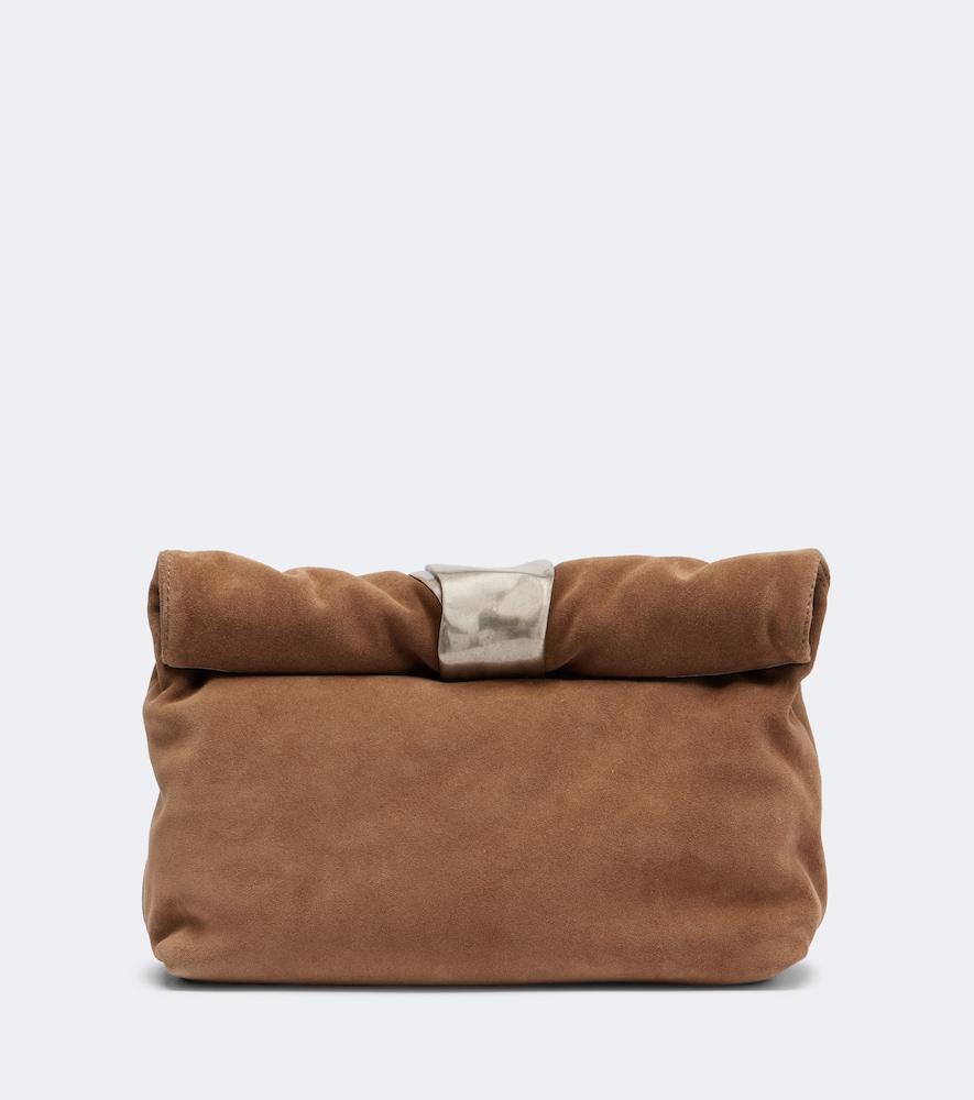 staud puff small suede clutch
