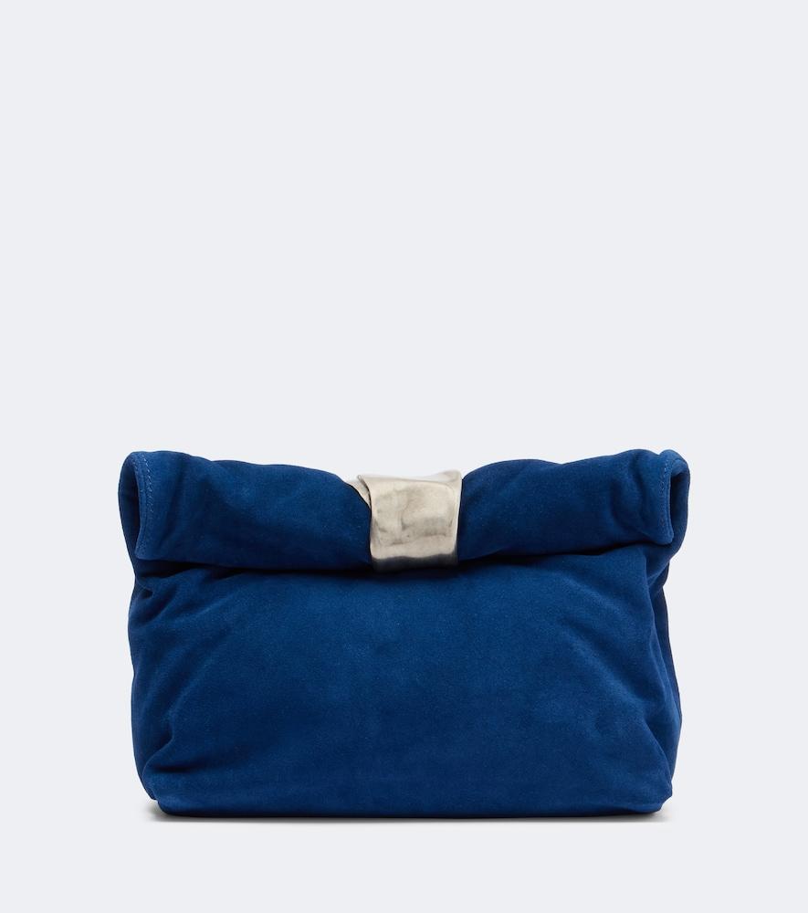 staud puff small suede clutch