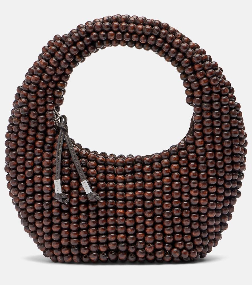 staud reef small beaded leather-trimmed top-handle bag