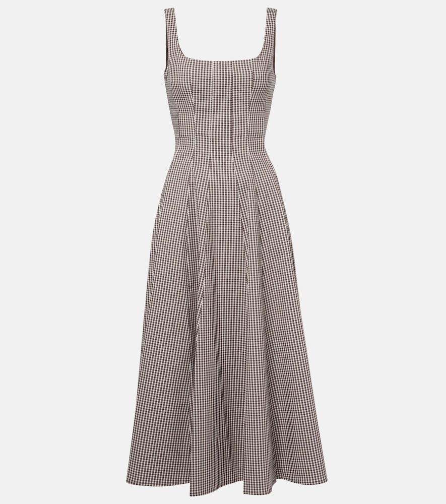 staud wells checked midi dress