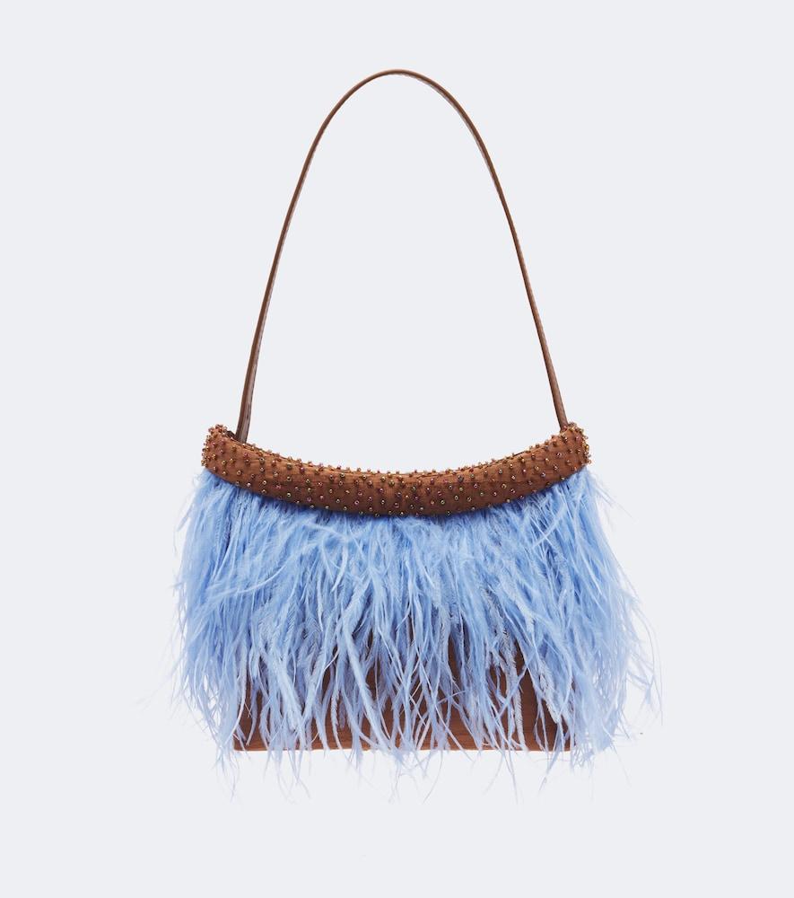 staud winslow feather-trimmed shoulder bag