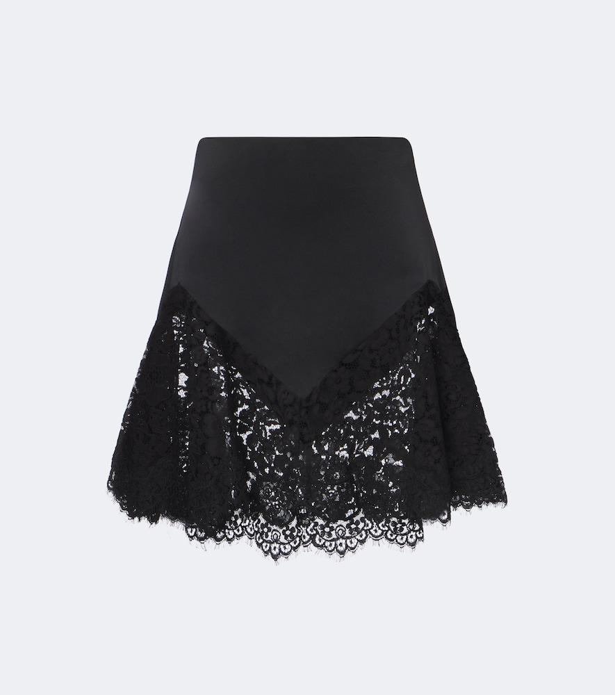 stella mccartney asymmetric lace-trimmed satin miniskirt