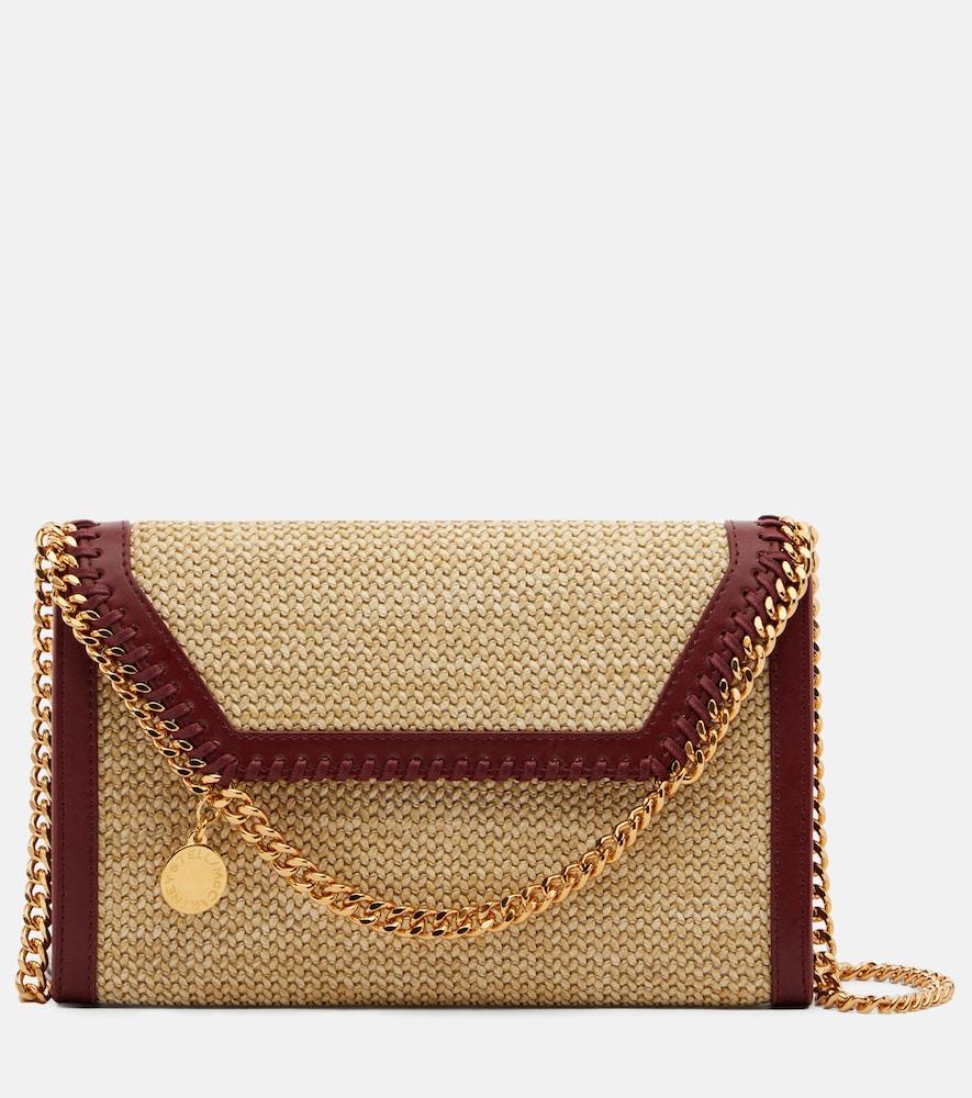 stella mccartney falabella raffia-effect wallet on chain