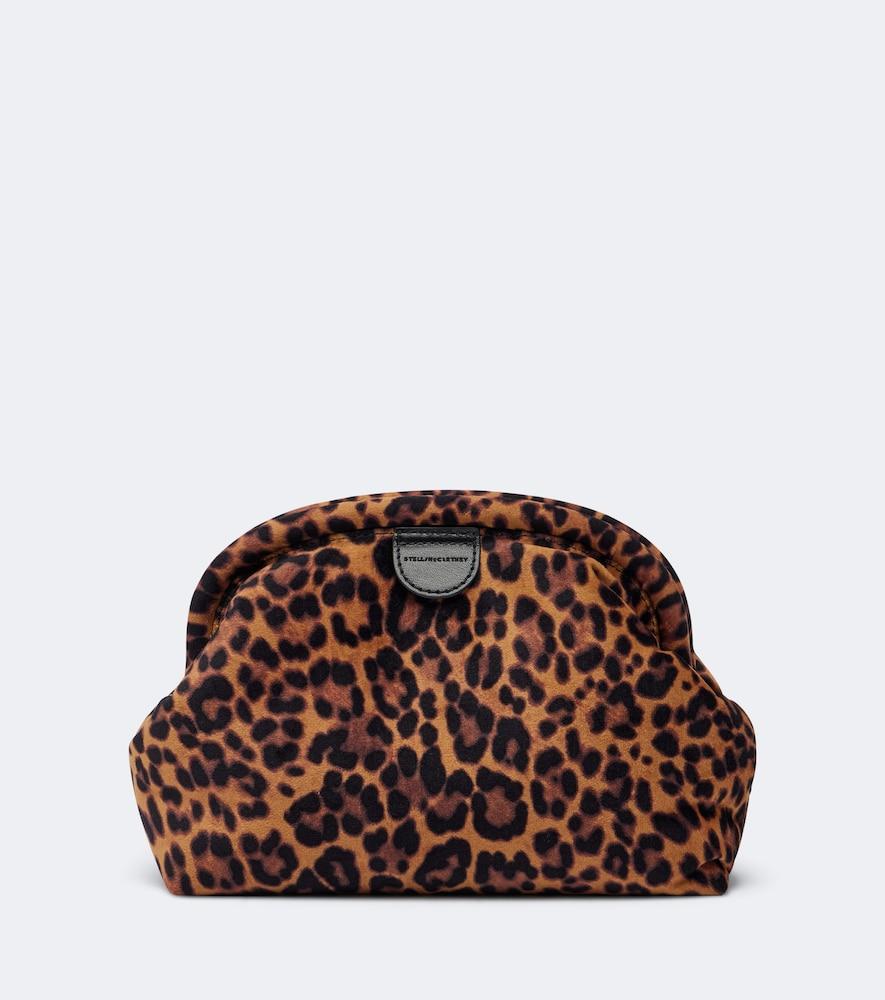 stella mccartney falabella small leopard-print velvet clutch