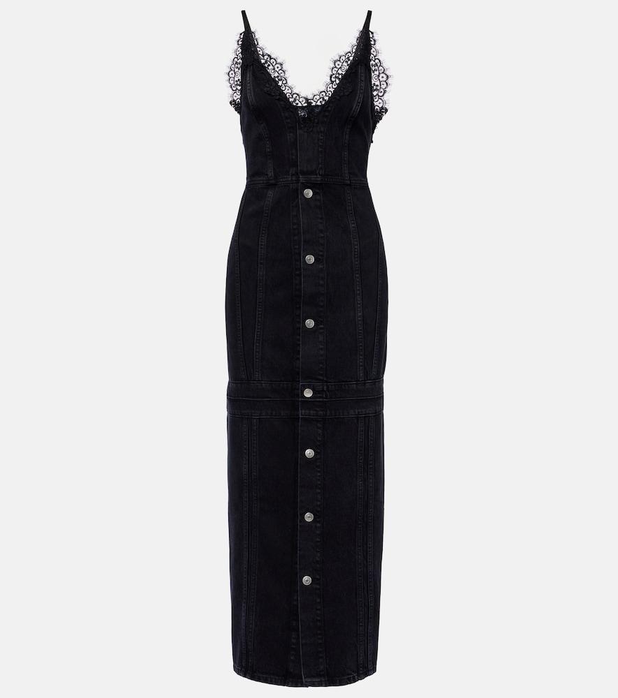 stella mccartney lace-trimmed denim maxi dress