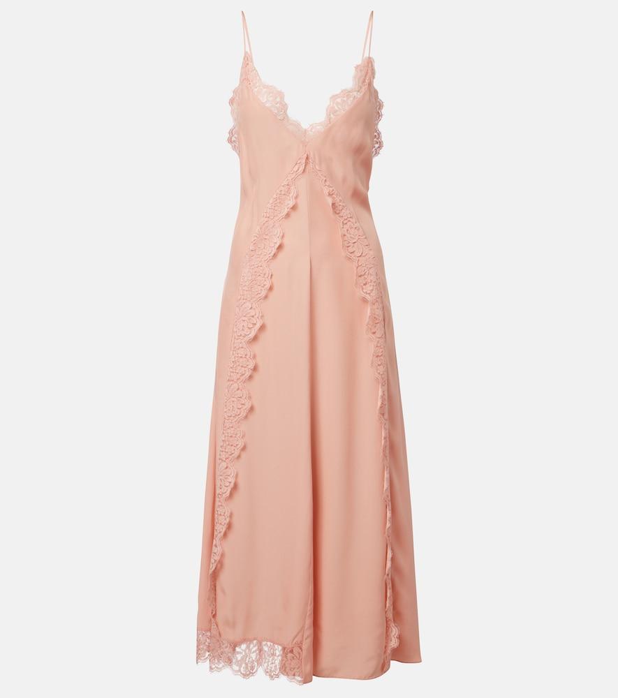 stella mccartney lace-trimmed silk midi dress