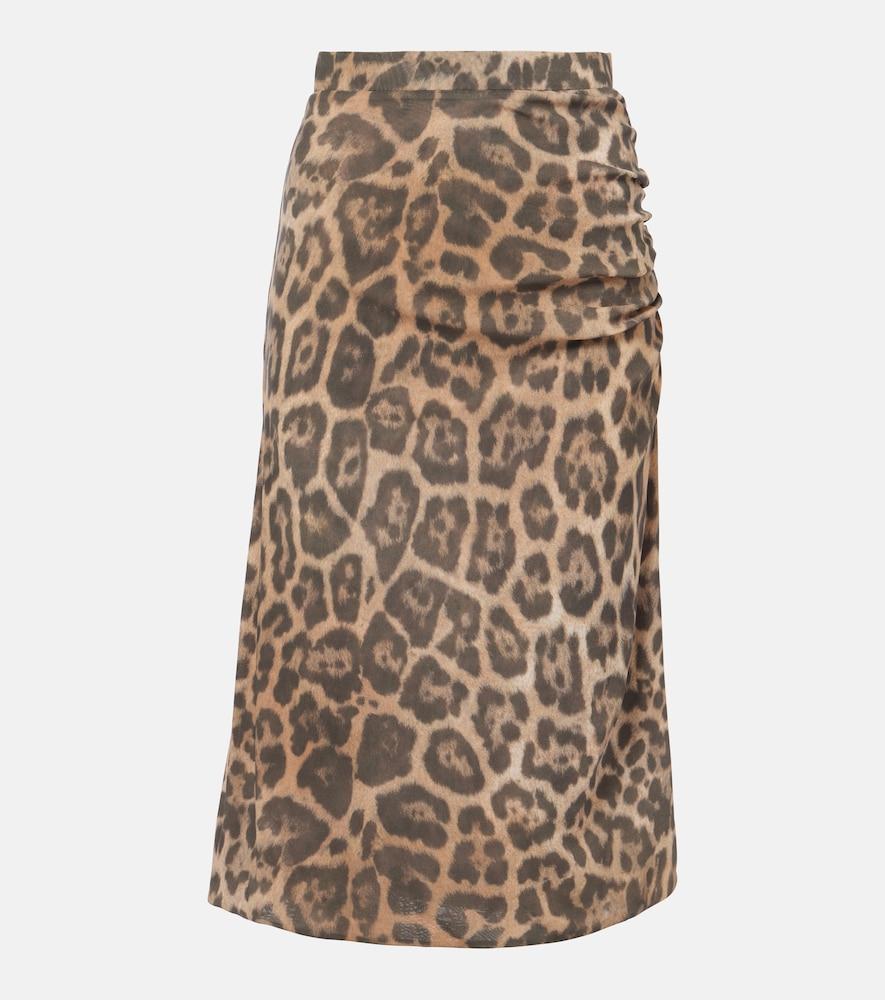 stella mccartney leopard-printed ruched midi skirt