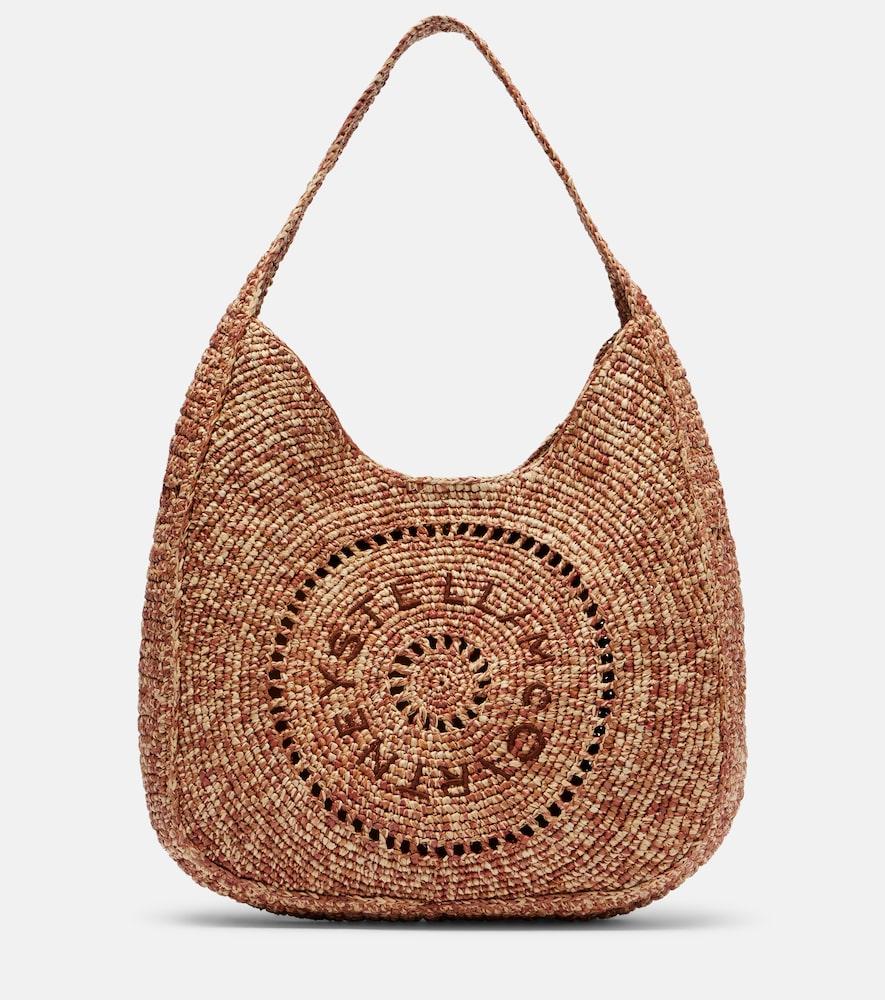 stella mccartney logo small raffia shoulder bag