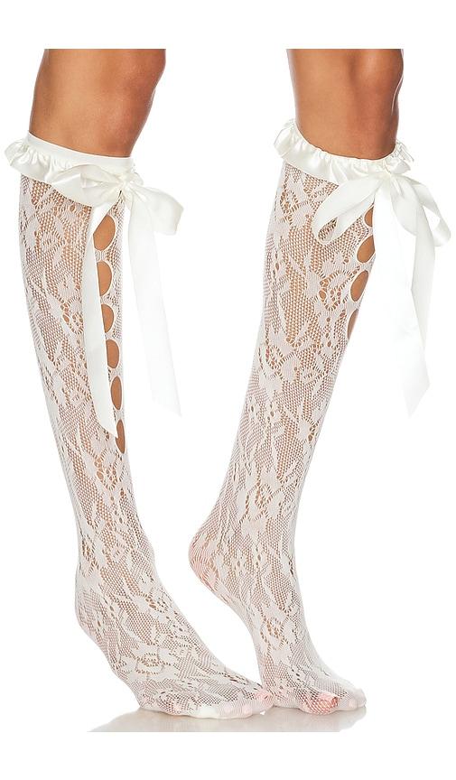 stems lolita knee socks in white.