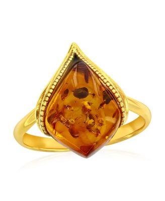 sterling silver amber marquise ring gold plated