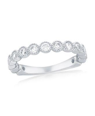 sterling silver round cz beaded outline ring