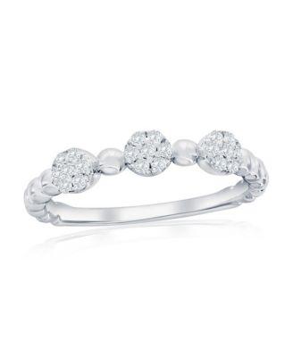 sterling silver round pave cz beaded ring