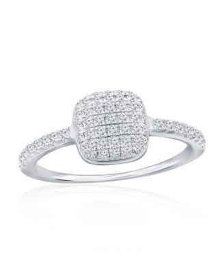 sterling silver square pave cz ring
