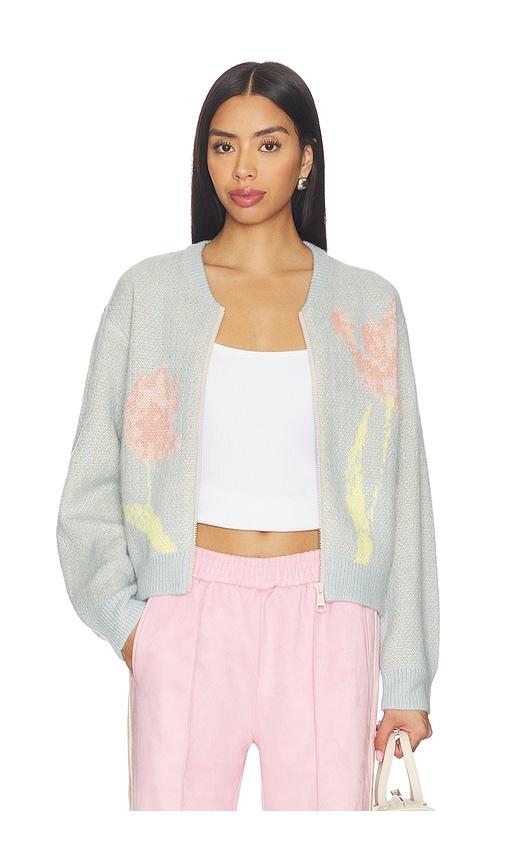 steve madden jean sweater jacket in baby blue. - size l (also in m)