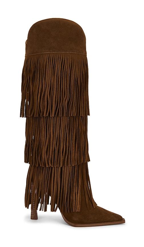 steve madden kinzee fringe boots in brown. - size 8 (also in 9.5)