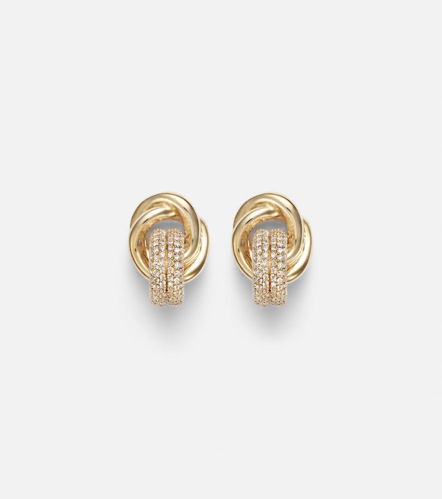 stone and strand 14kt gold earrings with diamonds