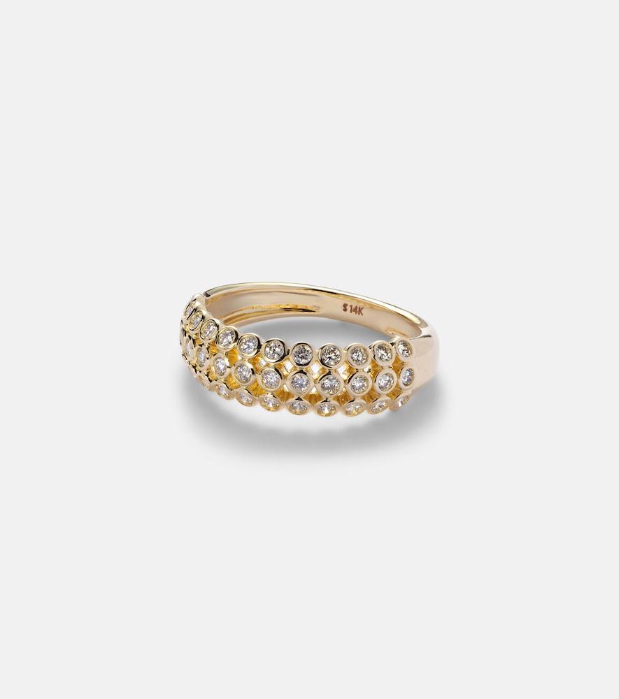 stone and strand bold lattice 14kt gold ring with diamonds