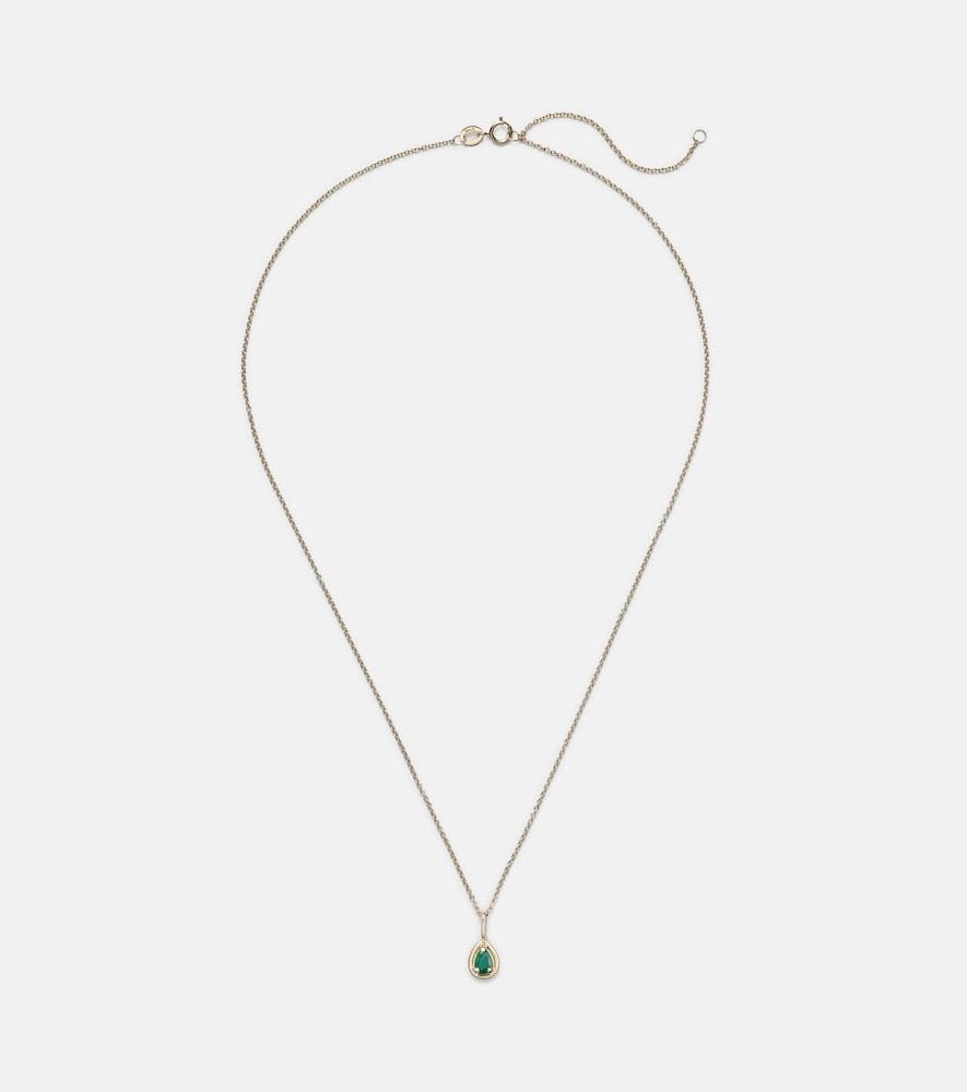 stone and strand bonbon 14kt gold pendant necklace with emerald